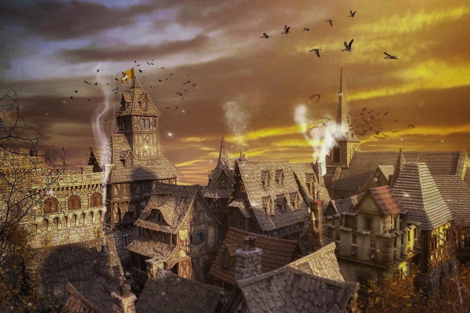 Zeichnung einer Mittelalterstadt